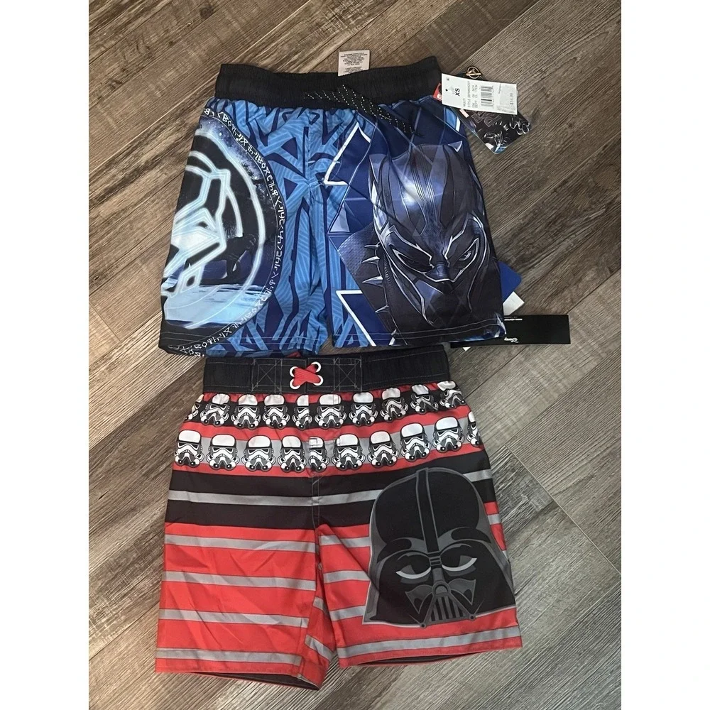 Boys Marvel Swim Trunks Shorts Black Panther Star Wars Size XS 2T 3T New